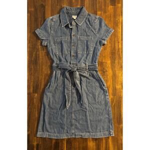 J Crew Women's 0 Dress Mini Denim Utility Belted Tie Waist Collar Short Sleeve